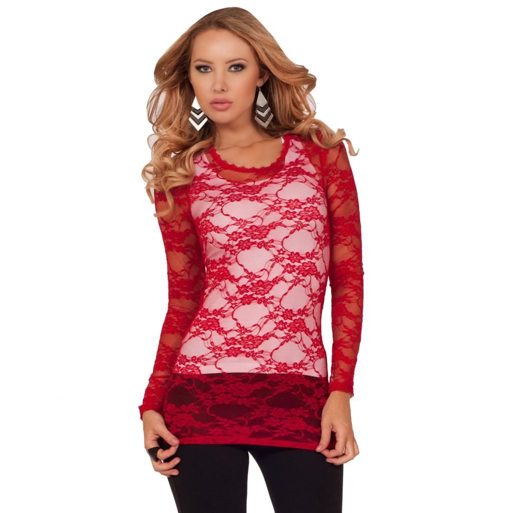 Sheer Long Sleeve Stretch Floral Lace Shirt Casual Pullover Blouse Top
