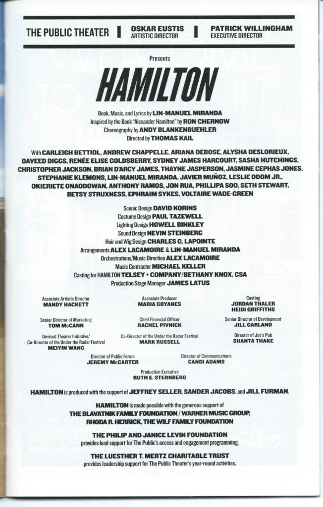 HAMILTON Playbill LIN MANUEL MIRANDA (IN THE HEIGHTS) Brian d #39 Arcy