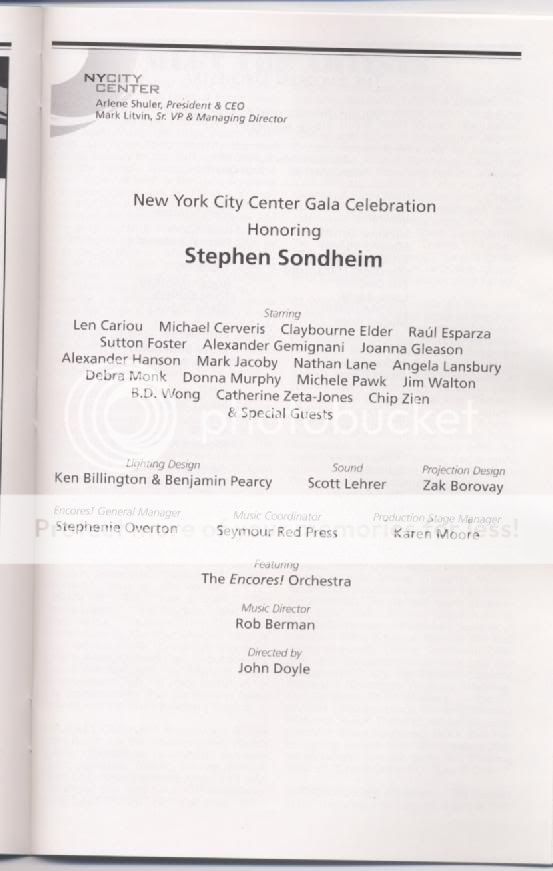 Stephen Sondheim 80th Birthday Playbill Sutton Foster Angela Lansbury