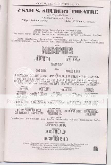 MEMPHIS Playbill OPENING NIGHT Chad Kimball + color ad [MINT condition